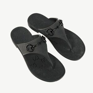 Gucci Black Rubber Horsebit Thong Sandals